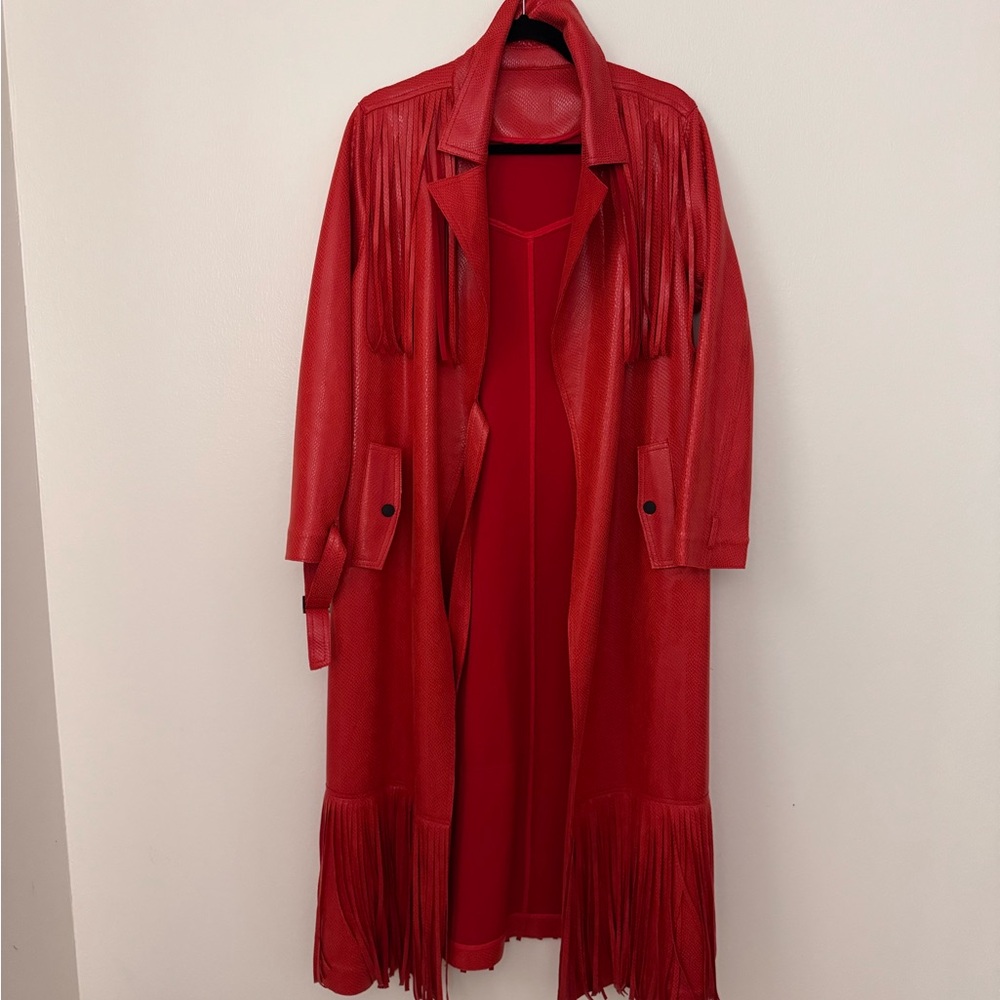 Elegant Red Fringe Women's Coat